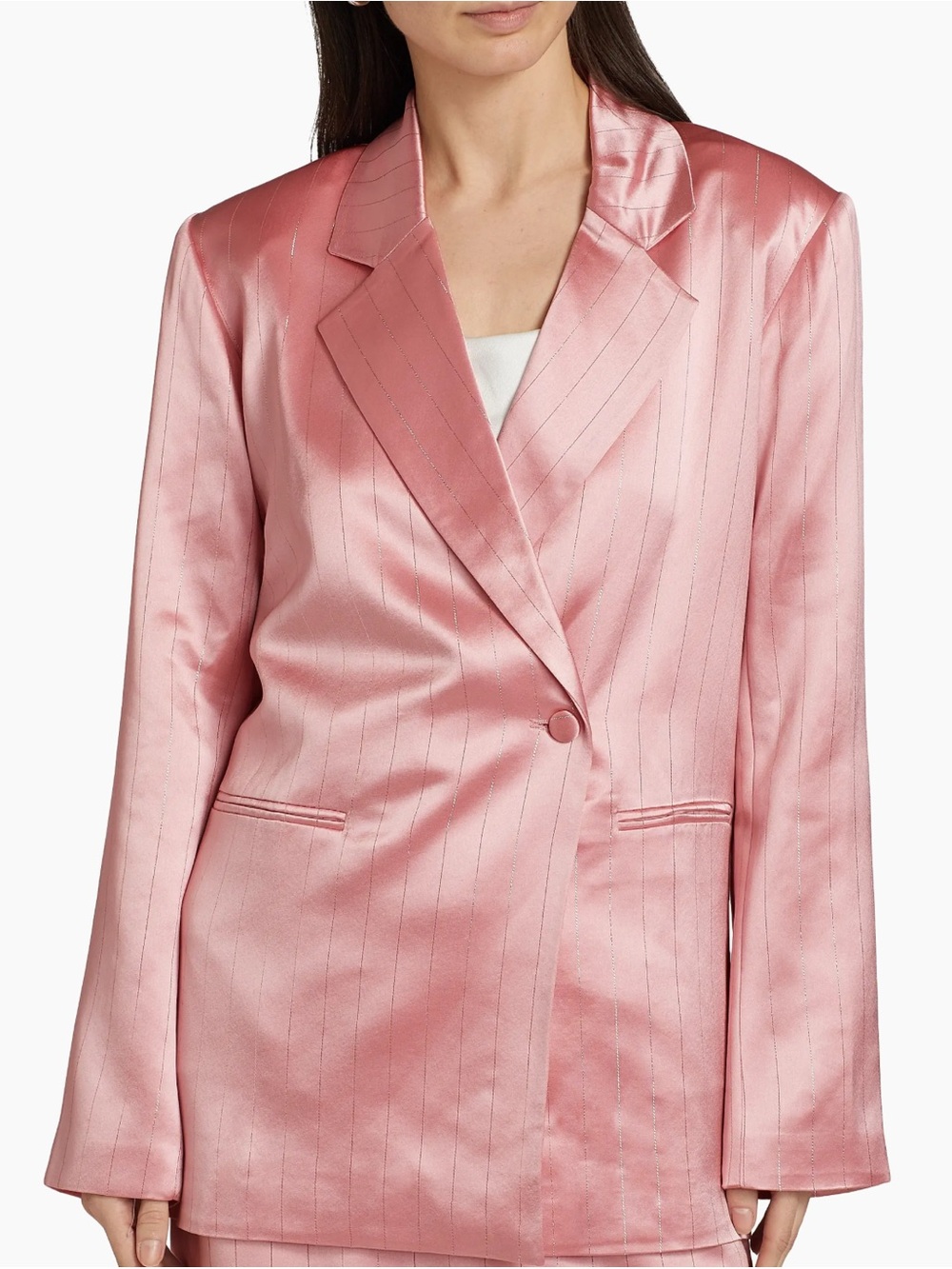 NONchalant Women’s Desert Rose Satin Blazer with silver stripes Size L NWT